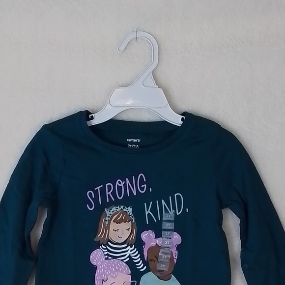 Carter's Kid Long Sleeve‎ Cotton T-Shirt Girl's Size 2T Teal w/ Diversity Theme - Picture 3 of 9